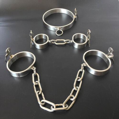 Stainless Steel Bondage Set Sex Handcuffs Bdsm Slave Collar Legcuffs Restraints Adult Games Sex Products For Couples