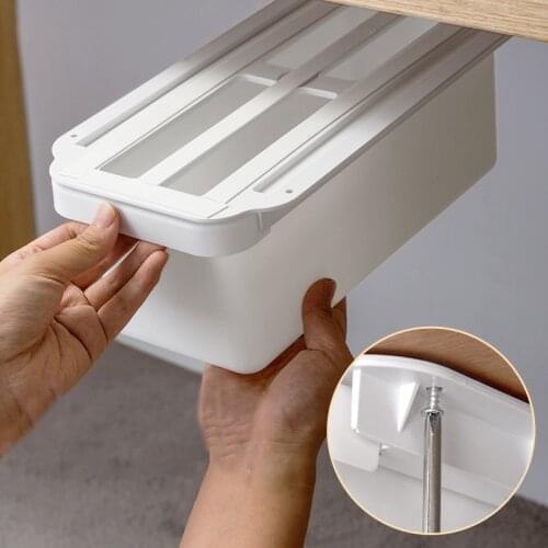 New Under Table Organizer Drawer Kitchen Cabinet Storage Box Punching Free Office Accessories Storage Shelf Space Saving Drawers