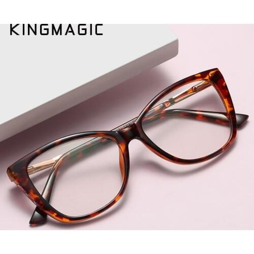 KINGMAGIC Retro Cat Eye Women TR90 Metal Glasses Frame Anti Blue Light Eyewear Fashion Spring Hinge Men Optical Frame