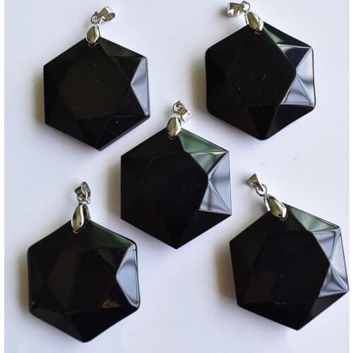 Natural black onyx Necklace Pendant Polygon Shape Pendant for Jewelry Making DIY Necklace Wholesale 5pcs/lot free shipping
