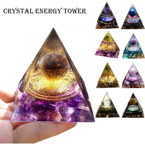 Natural Crystal Crushed Stone Energy Tower Pyramid Amethyst Peridot Meditation Healing Tool Home Office Desktop Ornaments Gifts
