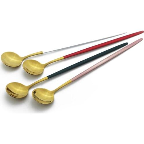 Colorful Dessert Tea Spoon Dinnerware Juice Coffee Stir Spoon Cutlery Set Ice Cream Long Handle Scoop Stainless Steel Tableware