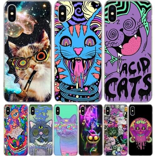 Colourful Psychedelic Cat Trippy Cover Phone Case For Iphone 12 11 Pro 7 6 X 8 6S Plus XS MAX + XR 5S SE 10 9 Art TPU Coque Capa