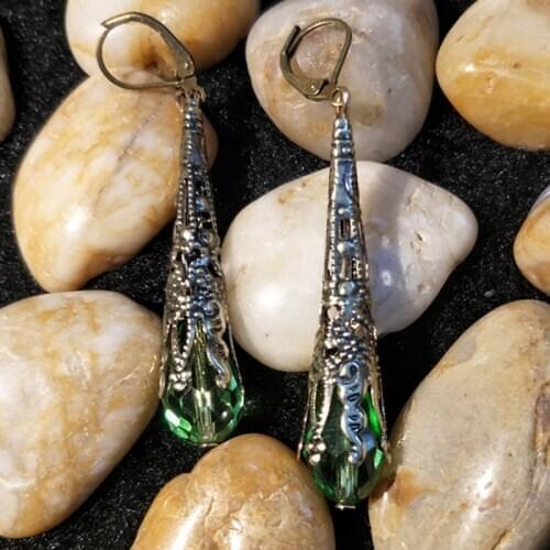 Bohemia Green Crystal Stone Drop Earring for Women Gift Ethnic Pattern Long Dangle Earrings Party Vintage Jewelry Accessories