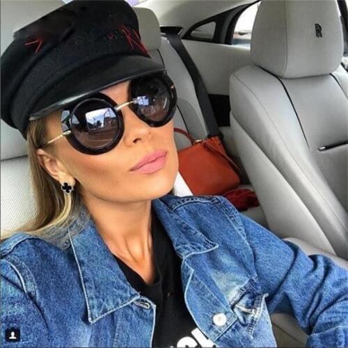 Vintage Large Round Sunglasses Summer Women Luxury Brand Ladies Fashion Black Sunglasses Yellow Green Frame Circle Glasses