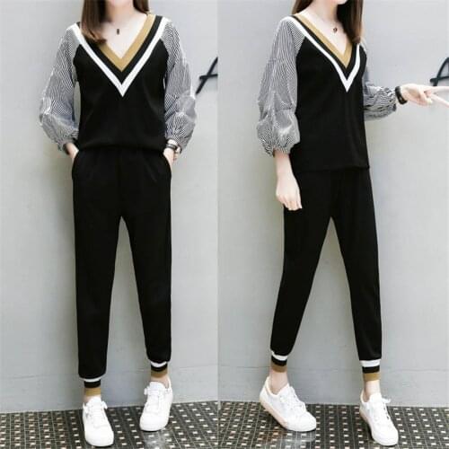 5XL New Arrival Women Casual Tracksuit V-Neck Long Sleeve shirt Top T-Shirt + Long Pants tracksuit