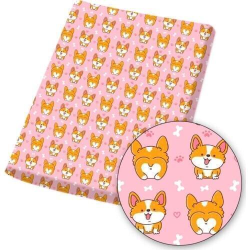 Polyester Cotton Fabric Cute Dog Cartoon Animals Printed Fabric DIY Sewing Bag Home Textile Garment Material 45*145cm/pc 80g