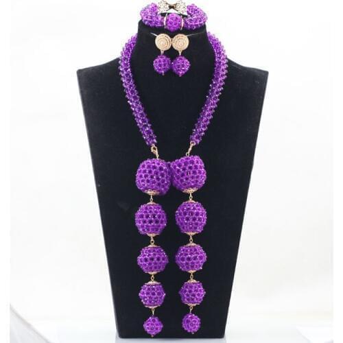 Traditional Wedding African Purple Beads Jewelry Set 2017 Crystal Pendant Bridal Statement Necklace Set Women Jewellery WE120
