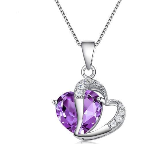 Gorgeous Purple Heart Cubic Zircon Stone Box Chain Necklaces Pendants 925 Sterling Silver Jewelry Choker Necklace for Women Gift