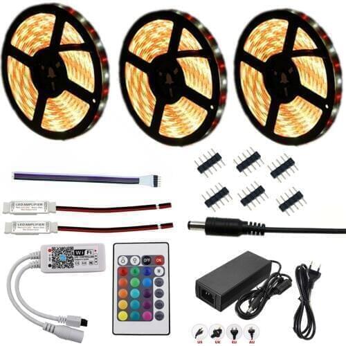 Wifi Controller 5050 RGB LED Strip light lamp 10M 15M Waterproof IP 20 neon Flexible Tape diode ribbon DC 12V adapter set string