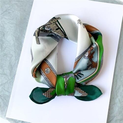 Women Bandana Neck Scarf Pure Silk Hairband Neckerchief Small Square Scarves Design Horse Print Shawl Wrap High Quantity 2021