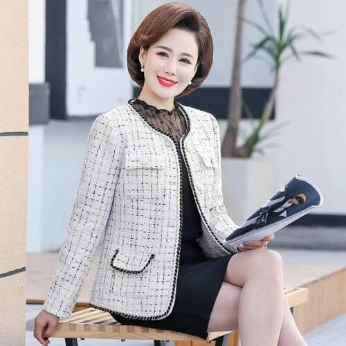 Autumn korean coat women elegant mother jacket coat mom Tweed jacket women jacket women coat jacket Weave Tweed jackets women