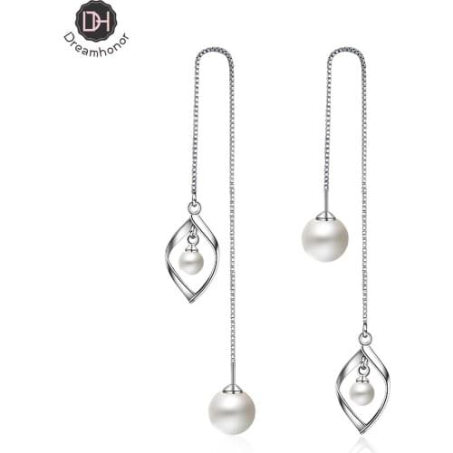Dreamhonor 925 Sterling Silver Drop Earrings 2021 Fashion Women Long Pearl Earrings Summer Jewelry Girls Party Gift