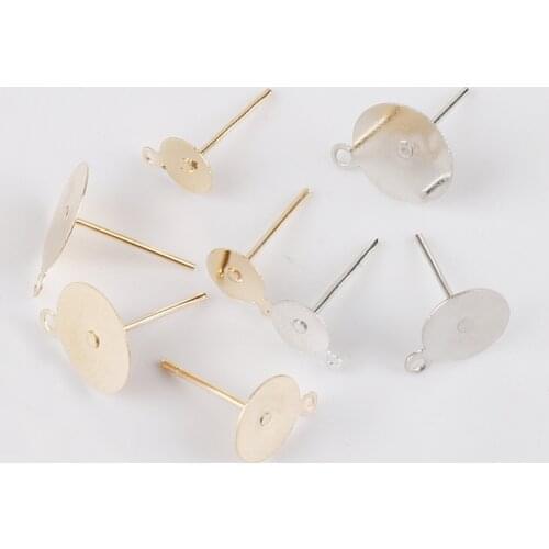 100pcs Stud Earring Blank Base Fit 6 8 10mm Cabochon Cameo Settings Gold/Silver Color Ear Post DIY Jewelry Making