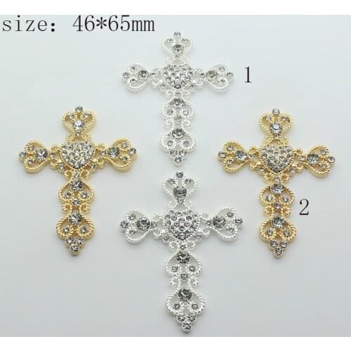 2Pcs/Lot 60*48mm Cross Pendant Shapes Metal Rhinestone Jewelry Diy Silver Accessories Handwork Gold Decoration