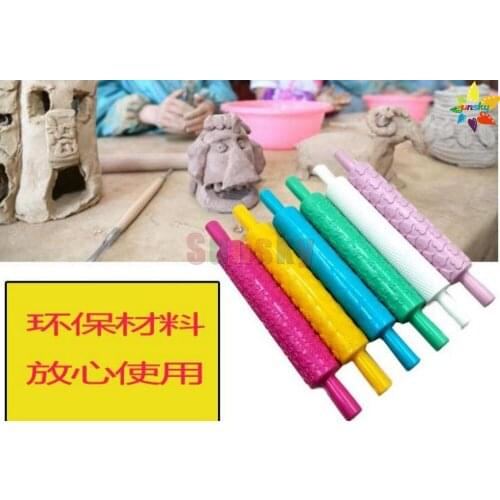 6pc/set pottery plastic sculpture tool Clay carving tools Wood mud rolling stick embossing pattern rolling stick Printing mud
