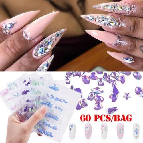 60pcs/pack Crystal AB Nail Rhinestones For Nail Stones Manicure Glass Gems Geometry Jewelry Nail Art Decorations
