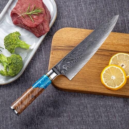 8'' Chefs Knife 67 Layers Damascus Steel Chef Knife Damascus Paring Fruit Vegetable Knife Cutter with Resin Wood Handle