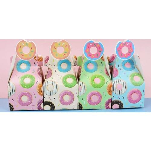 8pcs Donut Party Paper Candy Box Donut Pattern Gift Boxes Bags Birthday Party Baby Shower Cookie Packaging Decoration Kids Favor