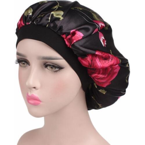 Unisex Adults Satin Nightcap Wide-brimmed Floral Men Women Sleeping Cap for Spring Autumn Winter Shower Cap