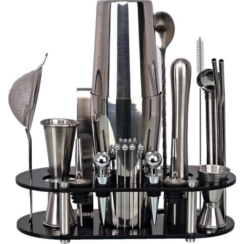 Bartender Kit Boston Cocktail Shaker Set Acrylic Holder Home DIY Suit for Mixed Drinks Martini Bar Tools Stainless Steel