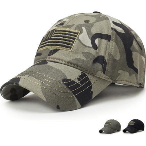 New Men USA Flag Camouflage Baseball Cap Army Embroidery Cotton Tactical Snapback Dad Hat Male Summer Sports America Trucker Cap