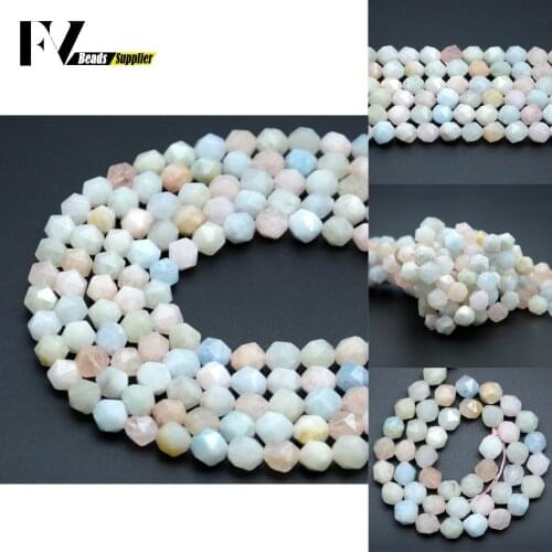 Wholesale 8mm 10mm Natural Faceted Morganite Spacer Round Stone Beads For Jewelry Making DIY Bracelets Necklace Needlework 15"