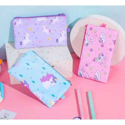 Unicorn Cartoon Print Pencil Case Large Capacity Pencil Case Canvas Pencil Bag Makeup Bag Kawaii Cute School Supplies Stationery