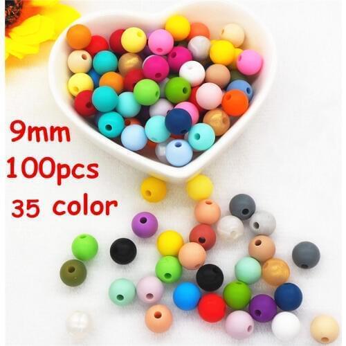 Chenkai 100pcs 9mm BPA Free DIY Silicone Teether Beads Baby Pacifier Dummy Teething Jewelry Making Beads Sensory Toy Accessories