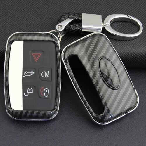 For Land Rover Jaguar Car Key Fob Case Cover Chain Carbon Fiber Range Rover Sport Evoque Velar LR4 Discovery 4 5 XE XF XJ F-PACE