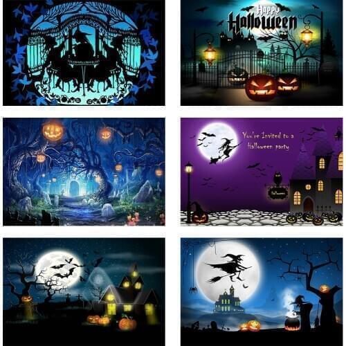 Halloween Backdrop Tombstone Castle Moon Pumpkin Lantern Skull Forest Baby Photography Background For Photo Studio Photophone