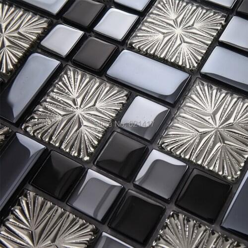 Electroplating metal crystal glass mosaic tiles backsplash HMGM1075 kitchen wall tile sticker bathroom floor tiles free shipping