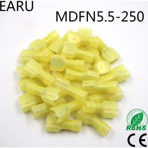 MDFN5-250 MDFN5.5-250 NYLON brass Male Insulated Spade joint Cable Wire Connector 100PCS/Pack suit 4-6mm2 12-10AWG MDFN Plug