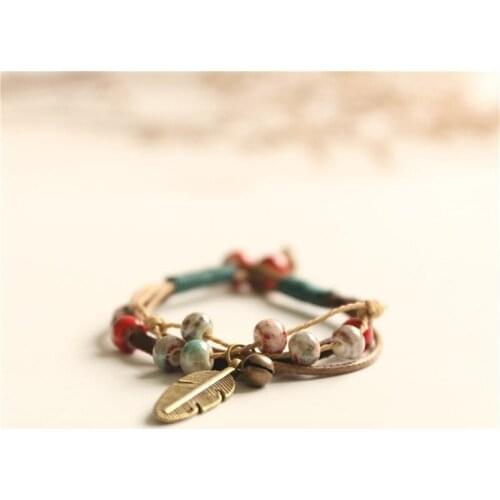 Handmade High Temperature Ceramic Creative Bracelet For Women Fish Shape Lucky Bracelets Bead Green String Ceramic Bracelets