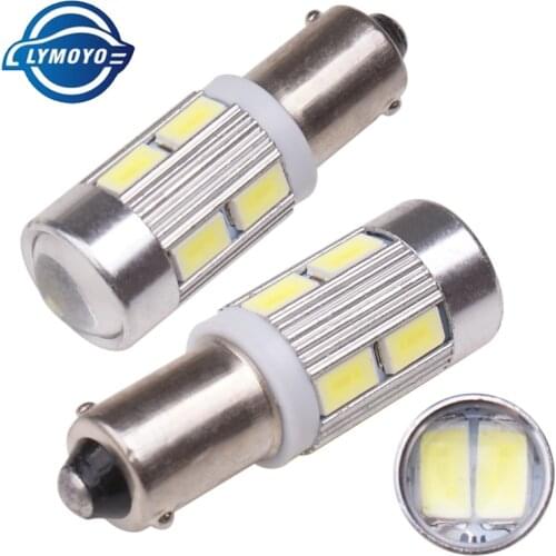 LYMOYO 4pcs BA9S T4W 5630 10SMD Car LED 10LED Wedge Bulb Interior reading lamp Tail light license plate light source 12V White