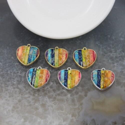 Love Heart Shape 7 Chakra Natural Emperor Stone Slice Slab Pendant,Sea Sediment Imperial Jaspers Necklace Jewelry For Women Gift