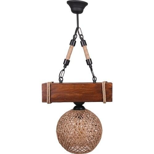 Shinelight Single Jute Rope Hood Decorative Authentic Retro Special Design Natural Wood Handmade Wood Rope Chandelier