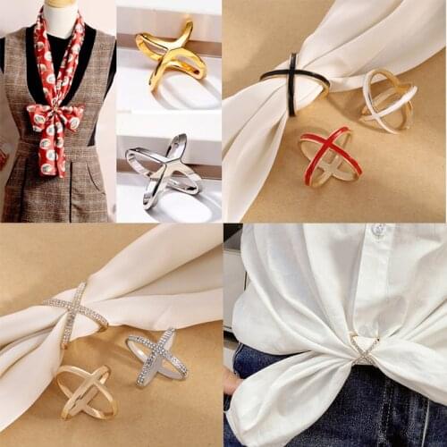 New Multi-purpose X shape Crystal Zircon Scarf Buckle Clip Brooches Cross Bow Scarves knotter Holder Shawls Knot tier Jewelry