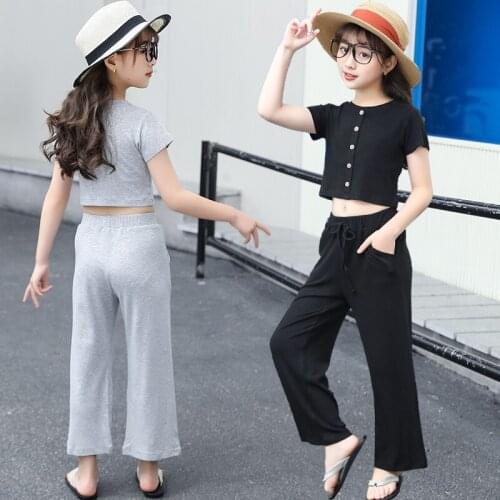 Clothes For Girls Solid Color Girls Clothing Summer Tshirt + Pants Girls Clothes Set Casual Style Childrens Tracksuits