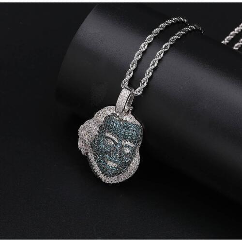 GUCY New Famous Figure Pendant Necklace Cubic Zircon Stones Hip Hop Men Women Jewelry Gift