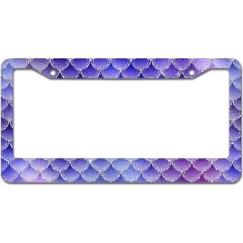 Peceeta Shining Fish Scale License Plate Frame 2 Holes 1 Frame Matte Aluminum Unisex-Adult Cut Inlaid Standard License Plate