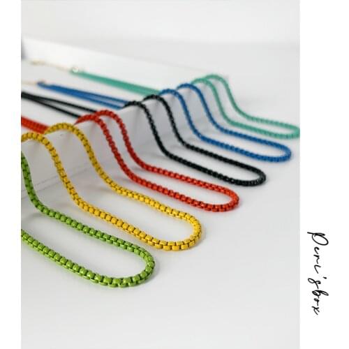 PerisBox Minimalist Rainbow Painted Brass Box Chain Necklace For Women Colorful Link Chian Stacked Necklaces Summer Beach Gift