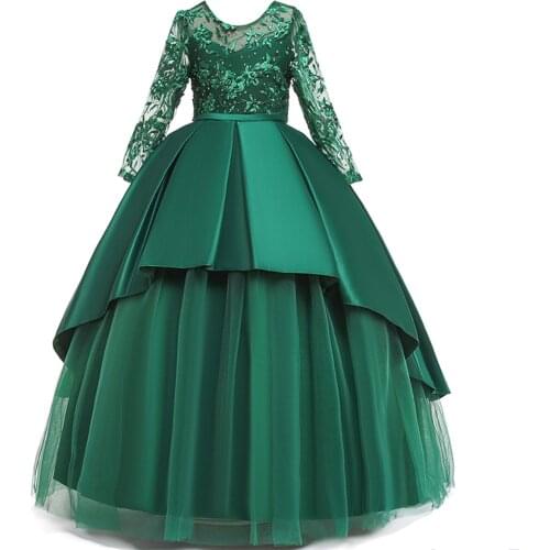 First Communication Dress Girl Wedding Bridesmaid Dresses for Kids Ball Gown Tulle Lace Dress Girls Birthday Long Princess Dres