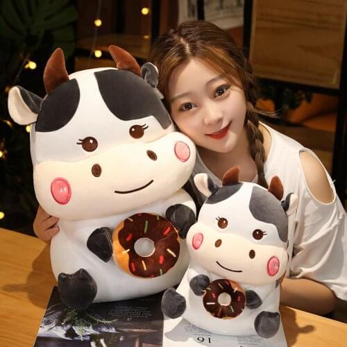 25-55CM Donut vache Cartoon Donut Cow Animal Crossing Plush Filling Pillow Doll Room Decoration Sofa Cushion Holiday Birthday Gi