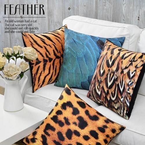 European village Leopard feather pillow cushion peacock Waist pillows Plush pillowcase home decoration sofa pillows SIZE 45 * 45
