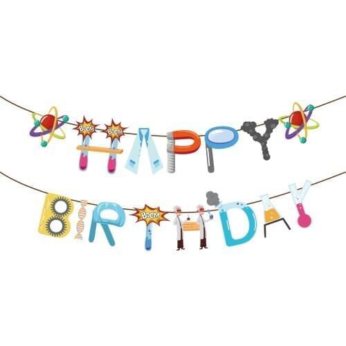Scientist Happy Birthday Banner Party Decoration Baby Shower Wall Hanging Bunting DIY Scientist Laboratory Kids Party Favors