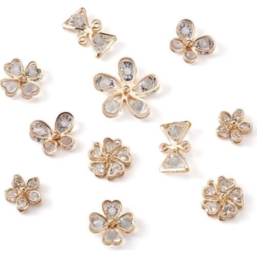 24pcs Cubic Zirconia Pendant Charms Butterfly Flower Bowknot Clover for Earrings Bracelets Necklace Jewelry Crafts Making