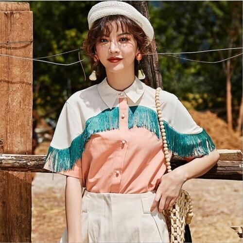 Fresh casual shirt 2020 summer new French small airflow Su short-sleeved shirt Street Vintage Club Party Night shirt