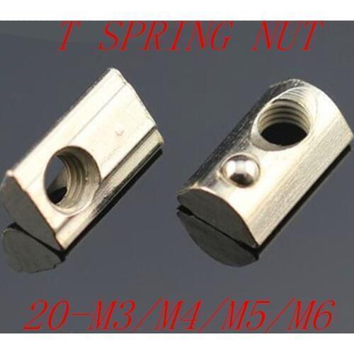 100pcs m3 m4 m5 M5 T Spring Nut / M5 Half Round Elasticity Spring Nut Block for 2020 Aluminium Profile Slot Groove 6
