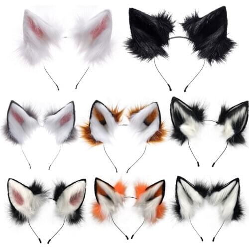 Handmade Adjustable Furry Wolf Ears Headband Simulation Fluffy Plush Animal Hair Hoop Kawaii Anime Cosplay Headpiece